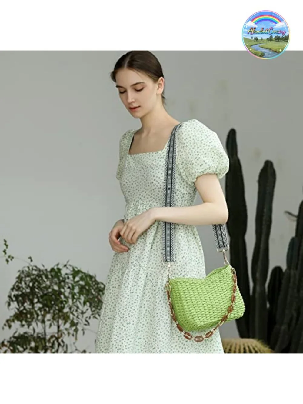 Handwoven Straw Crossbody Bag with Two Straps, Zipper Closure, Boho Hobo Purse